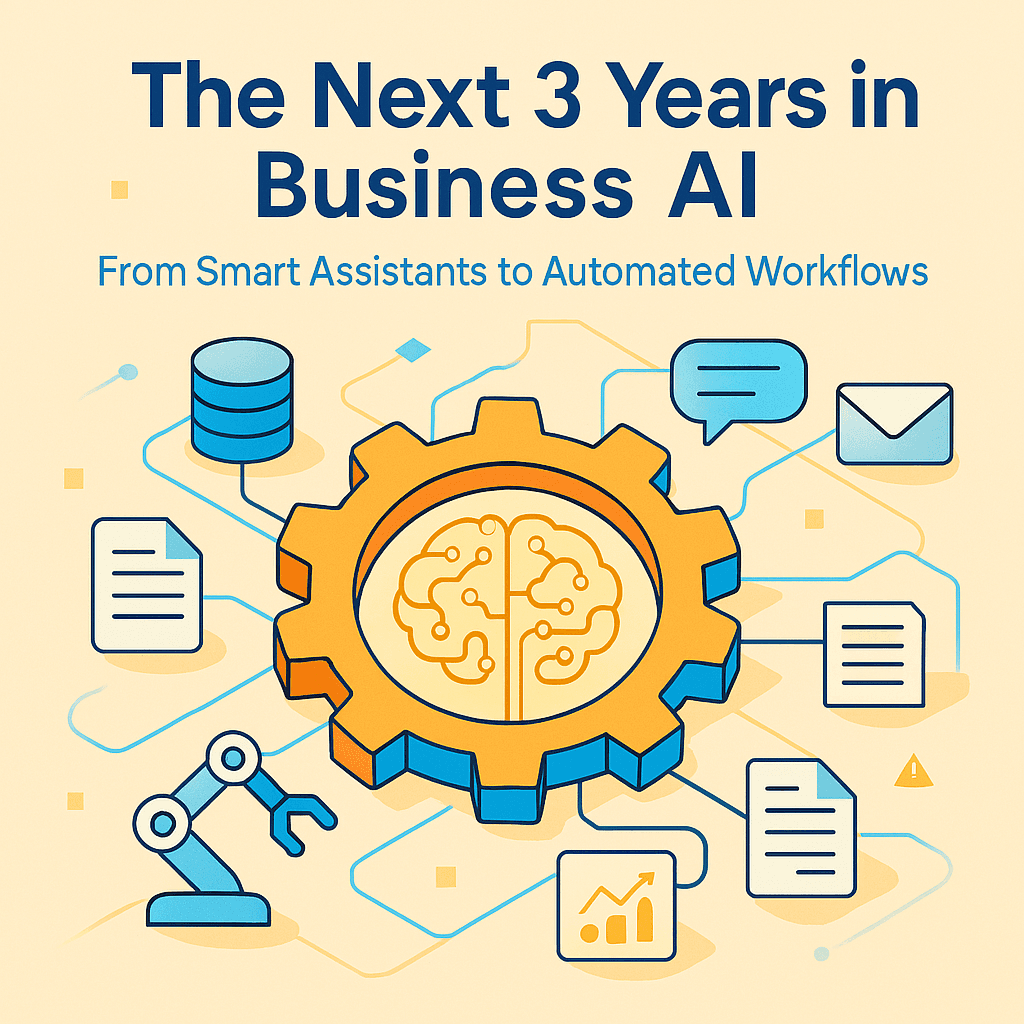 Futuristisches Bild, das miteinander verbundene Zahnräder und digitale Pfade darstellt, die automatisierte KI-Workflows symbolisieren.